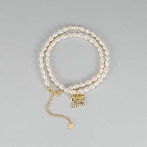 925 Sterling Silver Fresh Water Pearl Bow Pendant Necklace 80200436