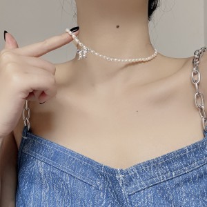 925 Sterling Silver Fresh Water Pearl Bow Pendant Necklace 80200436