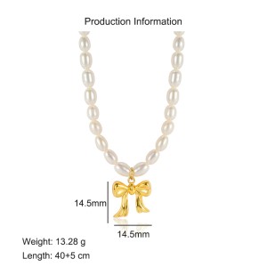 925 Sterling Silver Fresh Water Pearl Bow Pendant Necklace 80200436