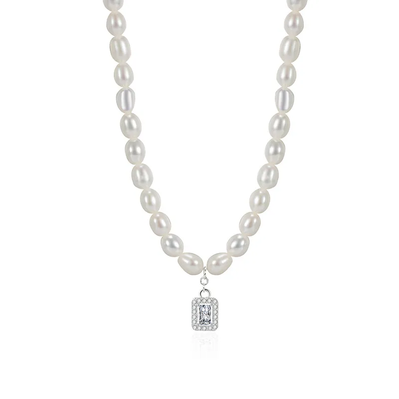 925 Sterling Silver Fresh Water Pearl Zirconia Pendant Necklace 80200439