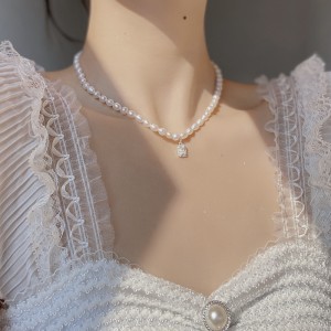 925 Sterling Silver Fresh Water Pearl Zirconia Pendant Necklace 80200439