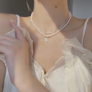 925 Sterling Silver Fresh Water Pearl Zirconia Pendant Necklace 80200439