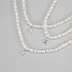 925 Sterling Silver Fresh Water Pearl Zirconia Pendant Necklace 80200439