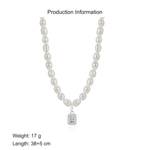 925 Sterling Silver Fresh Water Pearl Zirconia Pendant Necklace 80200439