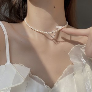 925 Sterling Silver Fresh Water Pearl Heart Pendant Necklace 80200440