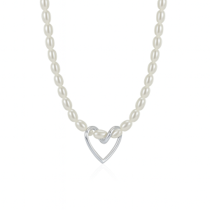 925 Sterling Silver Fresh Water Pearl Heart Pendant Necklace 80200440