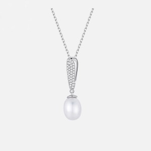 925 Sterling Silver Fresh Water Pearl Zirconia Pendant Necklace 80200441