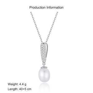 925 Sterling Silver Fresh Water Pearl Zirconia Pendant Necklace 80200441