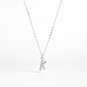 925 Sterling Silver Zirconia Letter Pendant Necklace 80200442