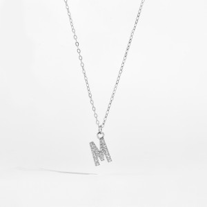 925 Sterling Silver Zirconia Letter Pendant Necklace 80200442