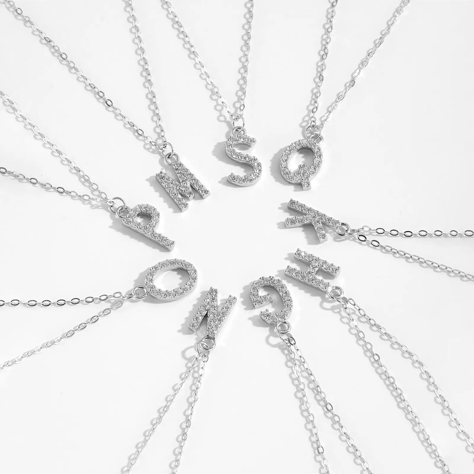 925 Sterling Silver Zirconia Letter Pendant Necklace 80200442