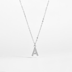 925 Sterling Silver Zirconia Letter Pendant Necklace 80200442