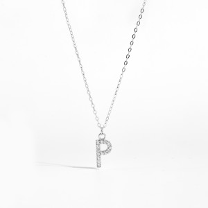 925 Sterling Silver Zirconia Letter Pendant Necklace 80200442