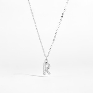 925 Sterling Silver Zirconia Letter Pendant Necklace 80200442