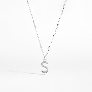 925 Sterling Silver Zirconia Letter Pendant Necklace 80200442
