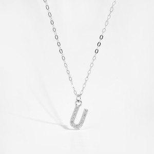 925 Sterling Silver Zirconia Letter Pendant Necklace 80200442