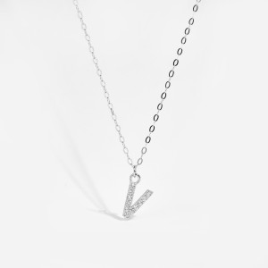925 Sterling Silver Zirconia Letter Pendant Necklace 80200442