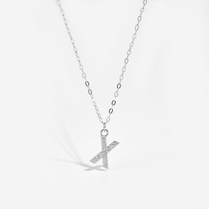 925 Sterling Silver Zirconia Letter Pendant Necklace 80200442