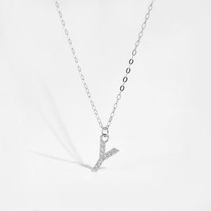 925 Sterling Silver Zirconia Letter Pendant Necklace 80200442