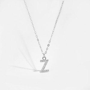 925 Sterling Silver Zirconia Letter Pendant Necklace 80200442