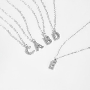 925 Sterling Silver Zirconia Letter Pendant Necklace 80200442