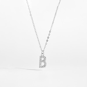 925 Sterling Silver Zirconia Letter Pendant Necklace 80200442
