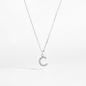 925 Sterling Silver Zirconia Letter Pendant Necklace 80200442