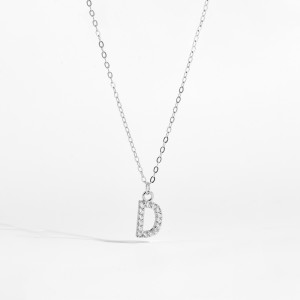 925 Sterling Silver Zirconia Letter Pendant Necklace 80200442