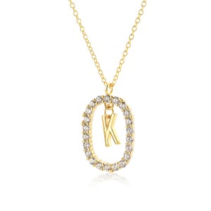 925 Sterling Silver Gold Tone Letter Pendant Necklace 80200443