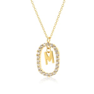 925 Sterling Silver Gold Tone Letter Pendant Necklace 80200443