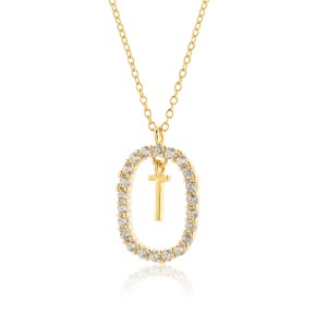 925 Sterling Silver Gold Tone Letter Pendant Necklace 80200443