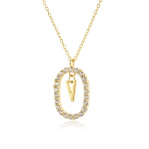 925 Sterling Silver Gold Tone Letter Pendant Necklace 80200443