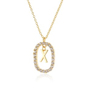 925 Sterling Silver Gold Tone Letter Pendant Necklace 80200443