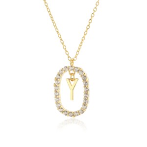 925 Sterling Silver Gold Tone Letter Pendant Necklace 80200443