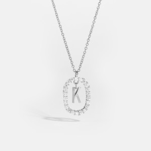 925 Sterling Silver Silver Tone Initial Letter Necklace 80200444