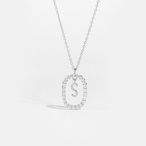 925 Sterling Silver Silver Tone Initial Letter Necklace 80200444