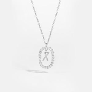 925 Sterling Silver Silver Tone Initial Letter Necklace 80200444