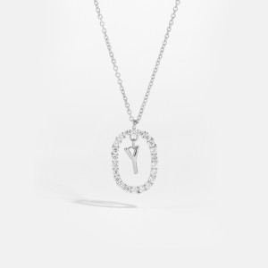 925 Sterling Silver Silver Tone Initial Letter Necklace 80200444