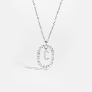 925 Sterling Silver Silver Tone Initial Letter Necklace 80200444