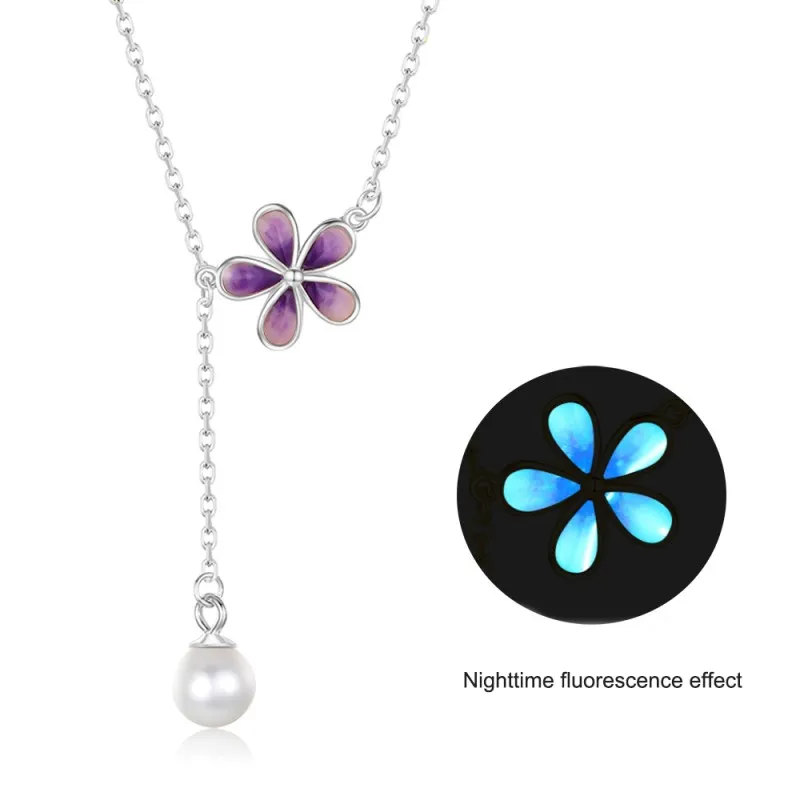925 Sterling Silver Flower Necklace Pearl Tassel Necklace 80200447