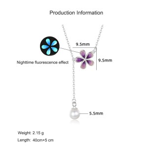 925 Sterling Silver Flower Necklace Pearl Tassel Necklace 80200447