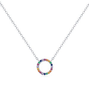 925 Sterling Silver Rainbow Circle Pendant Necklace 80200449