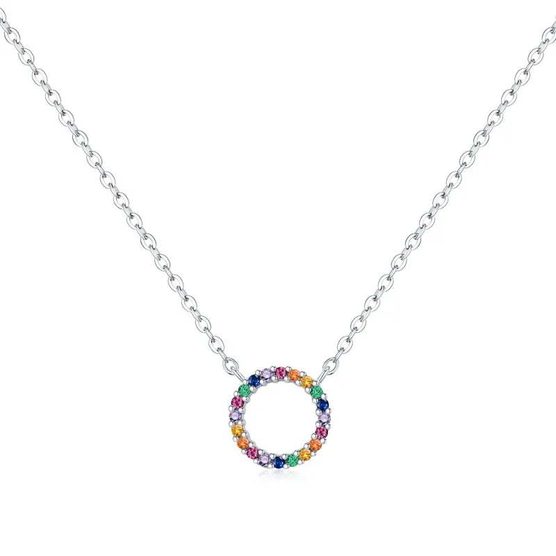 925 Sterling Silver Rainbow Circle Pendant Necklace 80200449