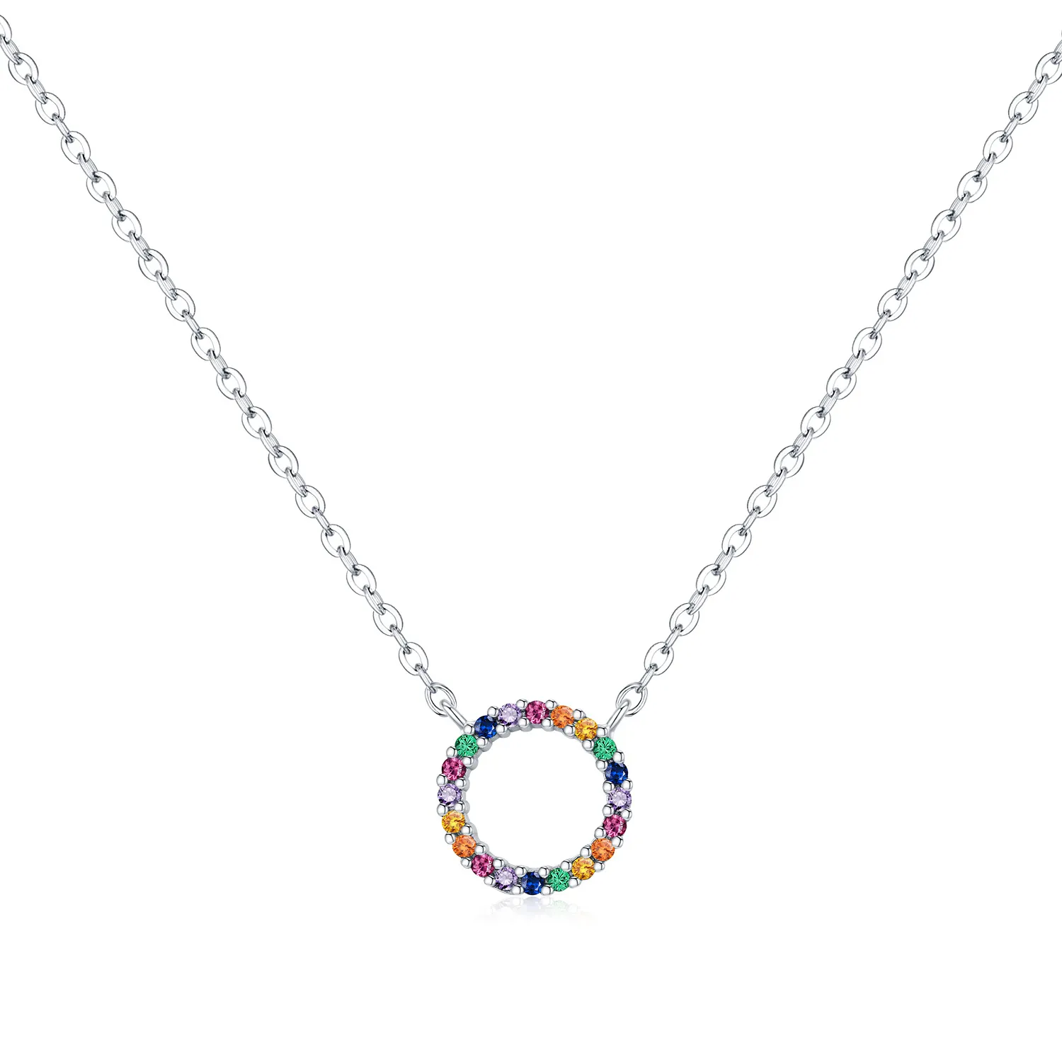 925 Sterling Silver Rainbow Circle Pendant Necklace 80200449