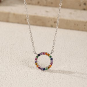 925 Sterling Silver Rainbow Circle Pendant Necklace 80200449