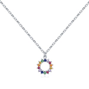 925 Sterling Silver Rainbow CZ Circle Pendant Necklace 80200450