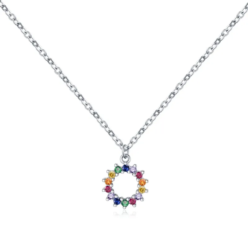 925 Sterling Silver Rainbow CZ Circle Pendant Necklace 80200450