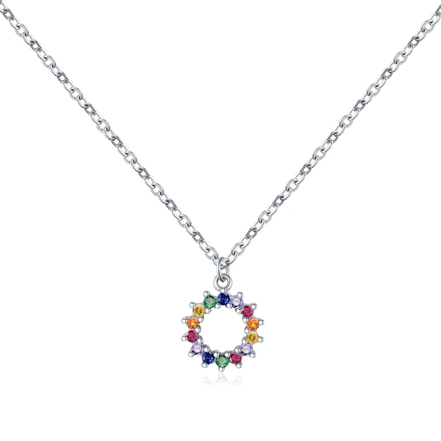 925 Sterling Silver Rainbow CZ Circle Pendant Necklace 80200450