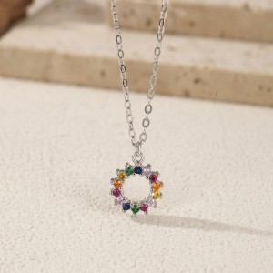 925 Sterling Silver Rainbow CZ Circle Pendant Necklace 80200450