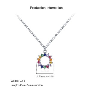925 Sterling Silver Rainbow CZ Circle Pendant Necklace 80200450